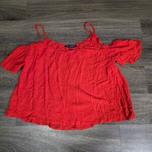 One Clothing Womens L Cold Shoulder Top Red Rayon Spaghetti Strap CT6419-DT45